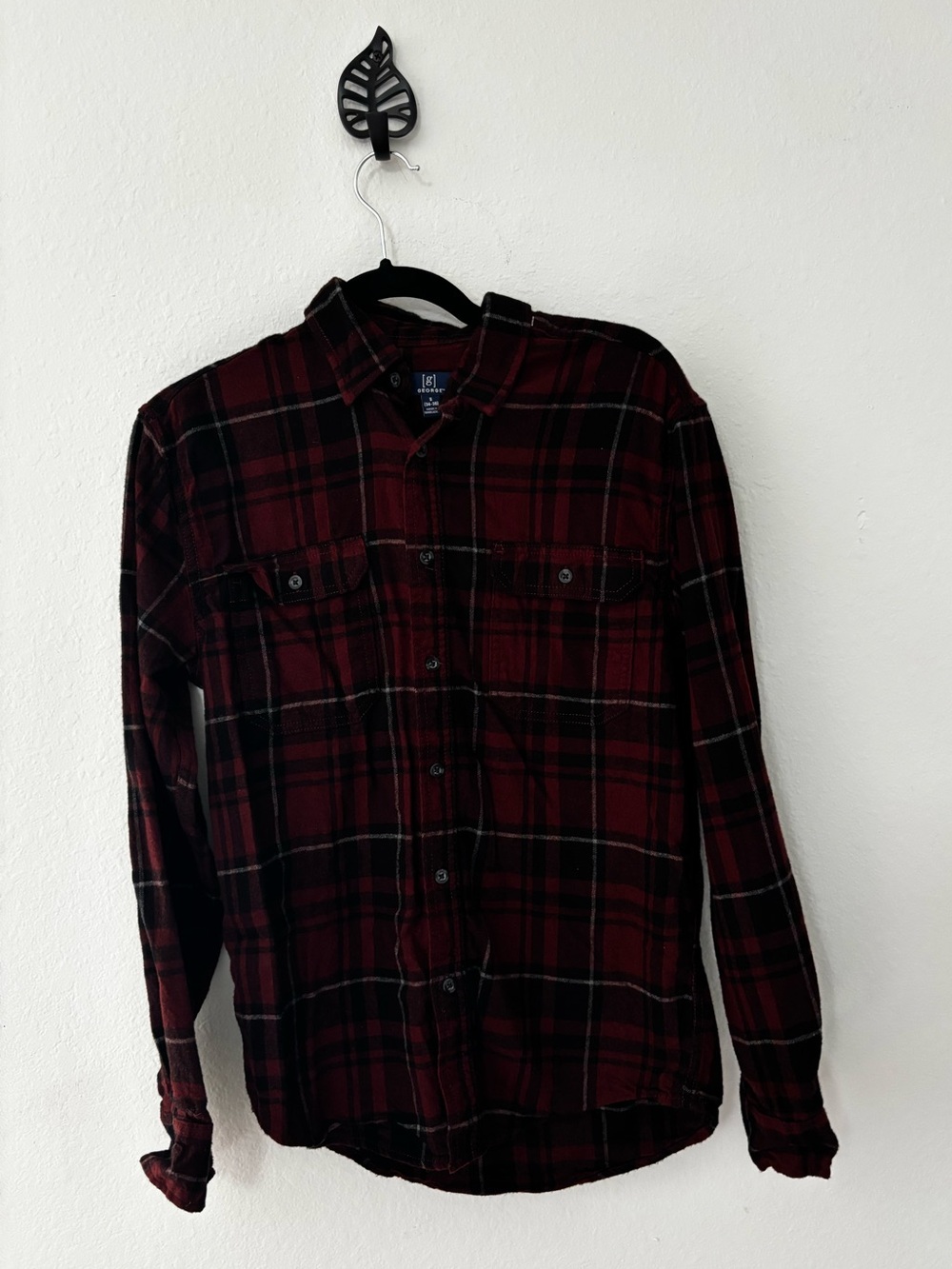 George Men’s Flannel Shirt Maroon Black Plaid Size S